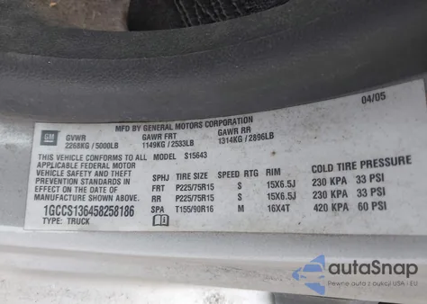 2005 Chevrolet Colorado Ls z USA, uszkodzony, nr VIN 1GCCS136458258186